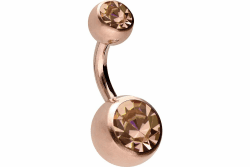 PIERCINGLINE Bauchnabelpiercing aus Chirurgenstahl mit 2 Kristallen - Bananabell Piercing in stylischen Farben und 4 Größen Roségoldfarben / Kristallfarbe: Pfirsich 8.0 Millimeter Angebot bei HelloDeals