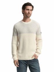 TOM TAILOR Herren 1048745 Strickpullover mit Rundhalsausschnitt M 39369 - Offwhite Grey Plated Mouline Angebot bei HelloDeals