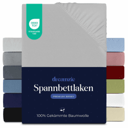 Dreamzie Premium Spannbettlaken 90x200 cm, Spannbetttuch für Dicke Matratzen bis zu 22 cm, Bettlaken 100% Jersey Baumwolle, 150 g/m², Oeko-TEX Zertifiziert - Grau 90 x 200 cm Grau Angebot bei HelloDeals