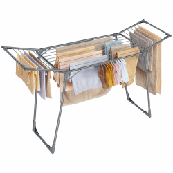SONGMICS Wäscheständer, Standtrockner 52,5 x 173 x 96,5 cm, Flügelwäscheständer, Flügelwäschetrockner platzsparend, mit Sockenhalter, Metall, für Kleidung, Handtücher, Wäsche, grau LLR518G01 Grau Standard-Modell Angebot bei HelloDeals