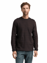 TOM TAILOR Herren Strickpullover mit Rundhalsausschnitt S 39195 - Dark Brown Navy Stripe Angebot bei HelloDeals