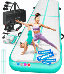 KESSER® Turnmatte Aufblasbar Airtrack 2m/3m/4m/5m/6m Fitness-Matte Gymnastikmatte | inkl. Tragetasche & elektr. Luftpumpe | Yogamatte, Tumbling Matten, Trainingsmatte, Turn- & Fitness Mint Grün 500 x 100 x 10 cm Angebot bei HelloDeals