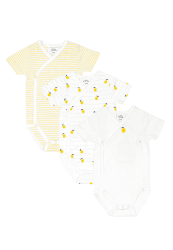 Stellou & friends Baby Body, 100% Bio-Baumwoll Wickelbody 3er MultiSet, kuschelweiche und hochwertige Kinder Kleidung für Jungs und Mädchen, Langarm & Kurzarm-body, OEKO-TEX 100 Zertifiziert 62-68 Gelb-Weiß Angebot bei HelloDeals