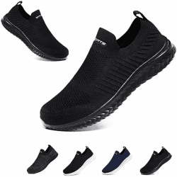 Hanani Slip On Sneakers Herren Damen Nurse Schuhe Walkingschuhe Outdoor Turnschuhe Sportschuhe Gym Bequem Leichte Schuhe Atmungsaktiv Freizeitschuhe Memory Foam Fitness Sporthalle 45 EU Alles Schwarz Angebot bei HelloDeals