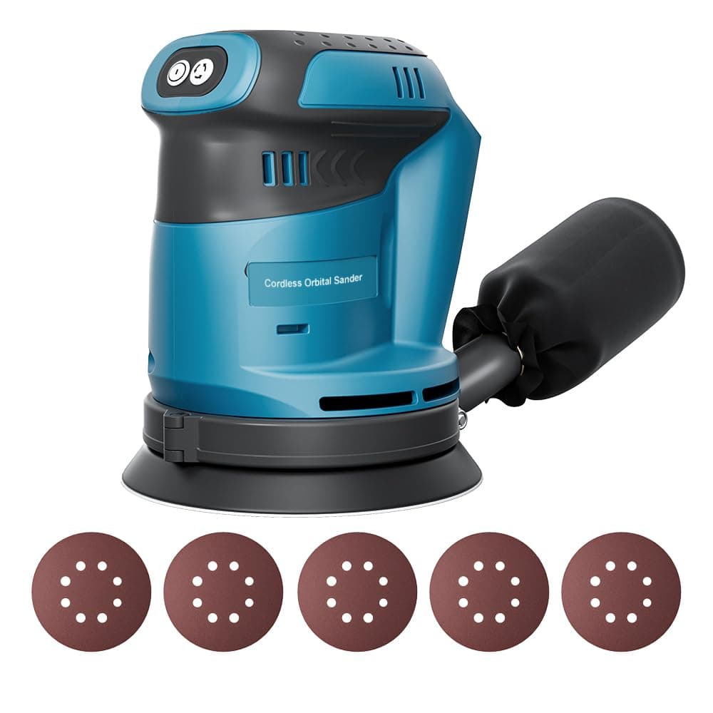 Akku Exzenterschleifer für makita 18V Akku (Akku nicht), Kabellose Elektroschleifer für die Holzbearbeitung, Metallverarbeitung, Lackentfernung, Rostentfernung, Autopolitur, Heimwerken usw Blau Angebot bei HelloDeals