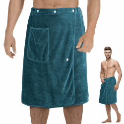 Saunakilt Herren 60x150cm, Elastischer Bund Saunahandtuch, Saunatuch Mikrofaser Baumwolle Pfauenblau Angebot bei HelloDeals