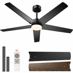 VIVOHOME Deckenventilator LED Beleuchtung 132cm 6+1 Geschwindigkeiten Timer Speicherfunktion Leise Dimmbar Fernbedienung für Küche Wohnzimmer Schwarz 52 Zoll Angebot bei HelloDeals