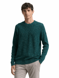 TOM TAILOR Herren 1048814 Space Dye Pullover mit Rundhalsausschnitt S 39343 - Petrol Multicolor Space Dye Angebot bei HelloDeals