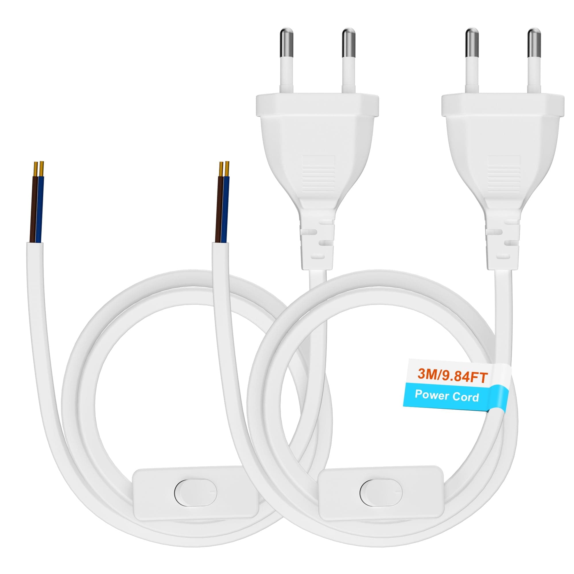 Euro Netzkabel mit Schalter [2 Stück], 3 Meter Euro Stecker Stromkabel, 2 X Ersatzkabel Anschlusskabel mit Schalter Typ C, 2 x 0,75 mm², für Leuchten, Lampen, Leuchtmittel, Weiß 3 Meter Weiß Angebot bei HelloDeals