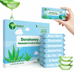 Mini Feuchttücher Reisegröße, Feuchtes Toilettenpapier spülbar mit Aloe Vera, unparfümiert, 99% Wasser, Hypoallergen für Empfindliche Haut, Kleine Päckchen Feuchttücher Unterwegs, 8er Pack (48 Tücher) 1 stück (48er Pack) Angebot bei HelloDeals