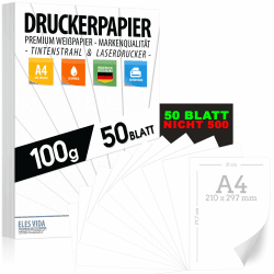 Druckerpapier A4 100g weiß - 50 Blatt PREMIUM PAPIER Reinweiß - Druckerpapier dicke Stärke - Kopierpapier, Laserdrucker & Tintenstrahl, Uni, Bewerbung, Büro & Office Präsentationen A4 50 Angebot bei HelloDeals