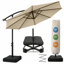 OLILAWN Sonnenschirm mit Ständer, 300 cm Ampelschirm mit Kurbel, für Balkon, Terrasse & Garten, Sonnenschutz, Gestell & Ständer aus Alu, UV-Schutz, wasserdicht + Windfest, 360° Funktion+ Schutzhülle Beige 300 cm 1 Angebot bei HelloDeals