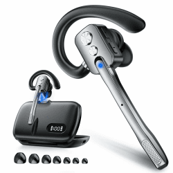 Bluetooth Headset mit Mikrofon, V5.3 Wireless Freisprech Headset Bluetooth mit Dual Mic & Mute Funktion, 24h Spielzeit Ohrhörer für iOS Android, In Ear Kopfhörer für Trucker/Business/Fernarbeit Silver Angebot bei HelloDeals