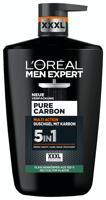 L'Oréal Men Expert XXXL 5in1 Duschgel und Shampoo für Männer, Duschbad zur Reinigung von Körper, Haar und Gesicht, Herren Körperpflege für langanhaltende Frische mit Karbon, Pure Carbon, 1 x 1000 ml 1 l (1er Pack) Angebot bei HelloDeals