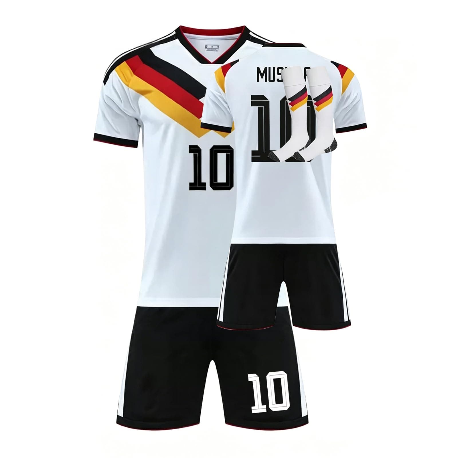 Fussball Trikots Kinder und Erwachsene 2026 WM Deutschland Fußball Trikot, Heim Auswärts Fussball Trikots, Fussballtrikot Jungen Herren Football T-shirt, Short und Socken Set #10 24(130-140cm) für 8-9 Jahre Angebot bei HelloDeals