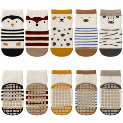 Kyopp 5/10 Paar Socken Baby Kleinkinder ABS rutschfeste Sock Tiermotive Stoppersocken Baumwolle Crew Socks 1-3 Jahre Gestreift-5 Paar Angebot bei HelloDeals