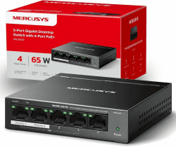 Mercusys MS105GP PoE Switch 5-Port Gigabit LAN Switch mit 4 PoE+ Ports (65 Watt, IEEE-802.3af/at PoE, lüfterlos, Plug-and-Play, Robustes Metallgehäuse) 99.8*97.8*25 mm 4 PoE+ Ports Angebot bei HelloDeals
