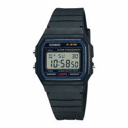 Casio Klassische Quarzuhr der F91W-Serie, wasserabweisend, 1/100-Sekunden-Stoppuhr, täglicher Alarm, stündliches Zeitsignal, automatischer Kalender, SS-Gehäuseboden, 12-/24-Stunden-Format Schwarz Angebot bei HelloDeals