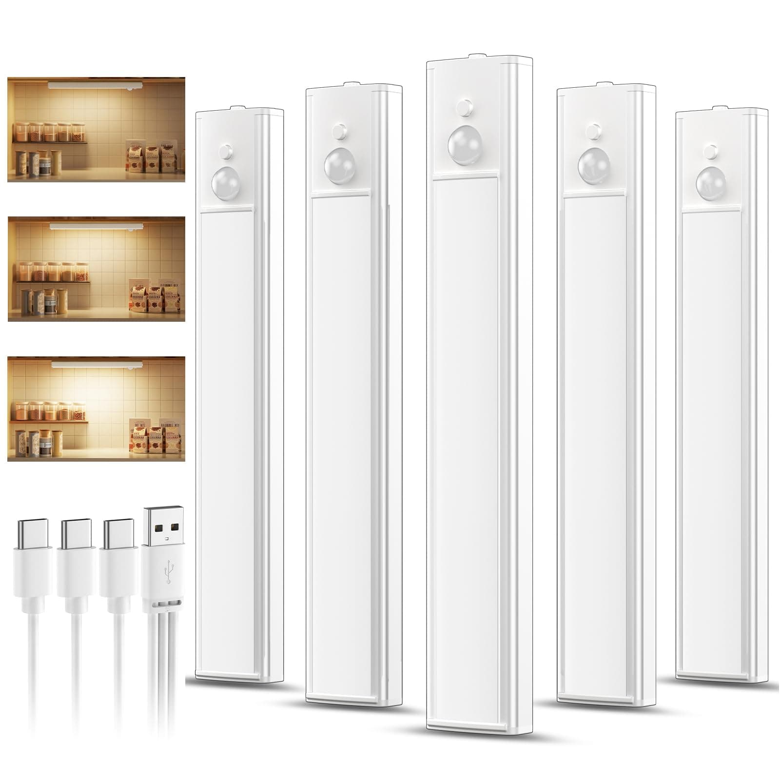 daphomeu 5 Pack wiederaufladbare Unterbauleuchte Küche led, 20cm Dimmbare Warme Schrankbeleuchtung, Nachtlicht mit Bewegungsmelder Innen, Bewegungsmelder Licht für Küche, Treppen und Kleiderschränke 20CM Warmweiß Angebot bei HelloDeals