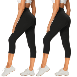 AMIYOYO 2er Pack Leggings Damen 3/4 High Waist Capri Leggins Blickdicht Kurze Sporthose Elastische Bauchweg Hosen für Yoga Fitness Outdoor Freizeit 42-48 Capri Leggings-schwarz*2 Angebot bei HelloDeals