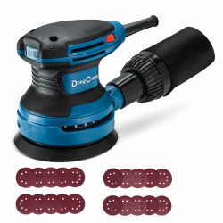 DongCheng Exzenterschleifer 380W, 125mm Schleifmaschine, 6-stufig 8.000-12.800 U/min, vibrationsarm, mit Staubfangbehälter & Staubsaugeranschluss, inkl. 20 Schleifblättern (versch. Körnungen) für Holz Angebot bei HelloDeals