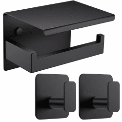 Aikzik Klopapierhalter ohne Bohren, Toilettenpapierhalter und 2 Stück Klebehaken, Edelstahl Klorollenhalter, Wc Papier Halterung Rollenhalter mit Kleber für Badzimmer, Schwarz Schwarz Set Angebot bei HelloDeals