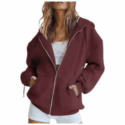 Hoodie Damen Sweatjacke Kapuzenjacke Lang Sweatshirt Kapuzenpullover Mit Kapuze Reißverschluss Mantel Oversize Pullover Übergangsjacke A01 Wein S Angebot bei HelloDeals