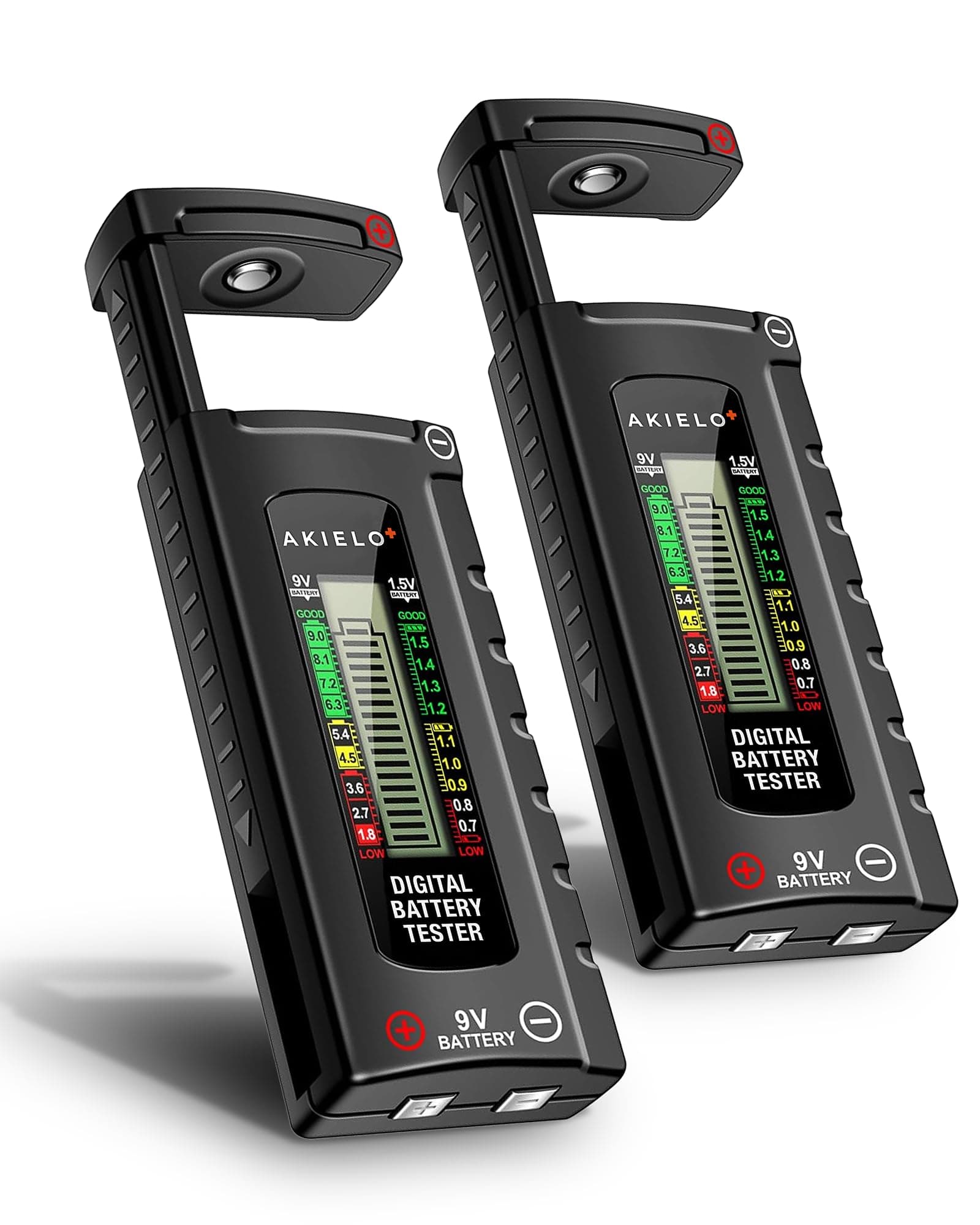 AKIELO+ Digitaler Batterietester (2er-Pack) mit LCD Anzeige – Universal Batterie Tester & präzises Batterieprüfgerät für Haushalt – Für AAA, AA, C, D, 9V & 1,5V Knopfzellen Angebot bei HelloDeals