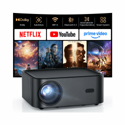 Smart Beamer 4K kompatibel mit Netflix-App,HAPPRUN H11 Beamer Heimkino mit Autofokus & Dolby Audio, WiFi 6 & Bluetooth - Outdoor Projektor Für Garten, Streaming & Spiele ohne TV-Stick Schwarz Angebot bei HelloDeals