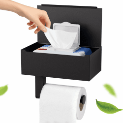 Toilettenpapierhalter Schwarz, Heatigo Klopapierhalter Ohne Bohren mit Feuchttücherbox Klorollenhalter, Toilettenpapierhalter mit Ablage für Badezimmer, Selbstklebend or Bohren (20.4cm *14cm* 7.3cm) Angebot bei HelloDeals
