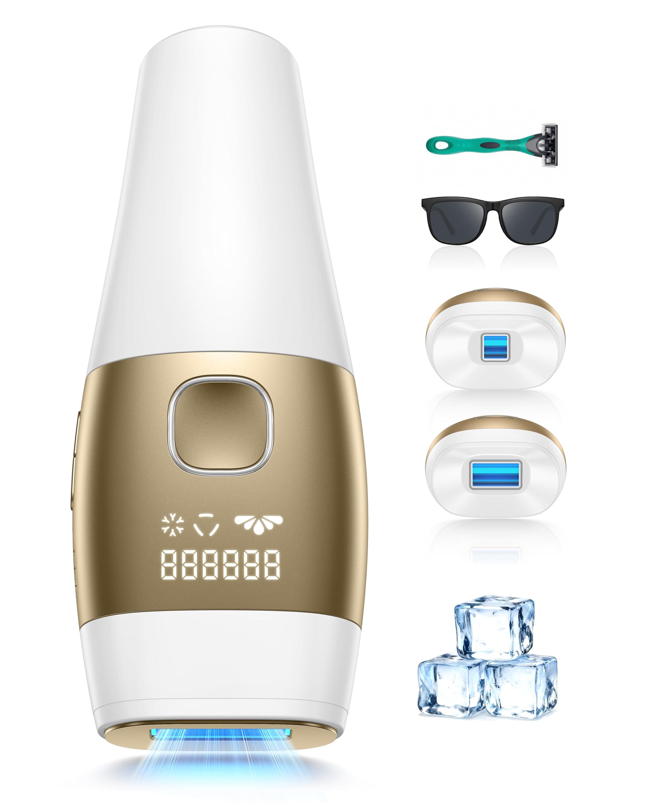 IPL Geräte Haarentfernung mit 5℃ Eiskühlsystem, 5 Energiestufen, 999,900 Blitzen, Schmerzfreie IPL Laser Haarentfernung Hair Removal für Frauen Männer, Intimbereich, Körper und Beine, Gold xxxxl Angebot bei HelloDeals