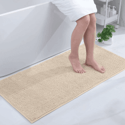 Homaxy Chenille Badezimmerteppich rutschfeste Badematte Waschbar Badteppich Weich Badvorleger Saugfähige Duschvorleger für Badezimmer - 60x120 cm, Beige 60 x 120 cm (Rechteckig) Beige Angebot bei HelloDeals