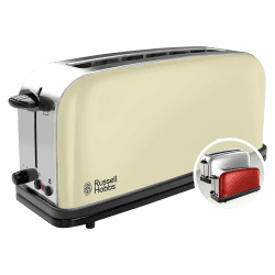 Russell Hobbs Toaster [Langschlitz für 2 Scheiben / 1 breite Brotscheibe] Colours+ Edelstahl Creme (extra breite Toastschlitze, inkl. Brötchenaufsatz, 6 Bräunungsstufen + Auftaufunktion,1000W)21395-56 Angebot bei HelloDeals