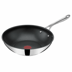 Tefal Jamie Oliver Cook's Direct On Wokpfanne, 28 cm, langlebige Antihaftversiegelung, Thermo-Signal, genieteter Griff, induktionsgeeignet, Edelstahl, E3041934 Beschichtet Wokpfanne 28 cm Angebot bei HelloDeals
