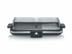 Severin Tisch-Grill Plancha, bis zu 8 Personen, 50x30cm, glatte und gerippte Oberfläche, bis 230 Grad, antihaftbeschichtete Grillplatte, für Innen und Außen, 2300W Leistung, schwarz, RG 8564 Angebot bei HelloDeals