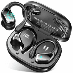 Bluetooth 5.4 Kopfhörer Sport, 75Std 2026 Kopfhörer Kabellos Bluetooth, Bass 3.0 HiFi-Stereo, IP-X8 Wasserdicht Wireless Headphone, 4 ENC Noise Cancelling Mic Earbud, USB-C in-ear Ohrhörer Joggen Gym A-Reinschwarz Angebot bei HelloDeals