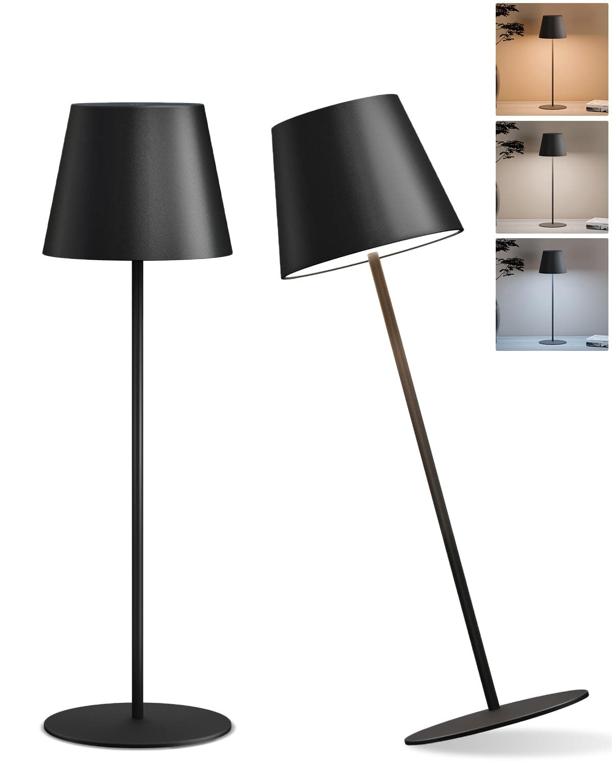 FUYO 2 Stück LED Tischlampe kabellos akku Nachttischlampe - USB-C Aufladbar, Touch Dimmbar 3-Stufig Warmlicht, Wasserdicht, für Indoor Outdoor​​ (Schwarz) 2pack/Schwarz-a Angebot bei HelloDeals