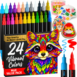 Artistro 24 Acrylic Paint Markers - Paint Pens for Drawing, Brush + Fine Tips - For Fabric, Rock, Glass, Wood, DIY - Art & Craft Supplies for Adults, Teens, Kids - Teacher Appreciation Gift 24 Doppelspitze Angebot bei HelloDeals