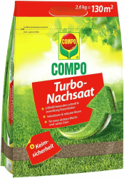 COMPO Turbo‑Nachsaat, 2,6 kg für 130 m² – Premium Rasensamen schnellkeimend und mit Keimsicherheit zur schnellen Reparatur von strapazierfähigen Spiel‑ und Gebrauchsrasen, Nachsaat Rasen Frühjahr Angebot bei HelloDeals