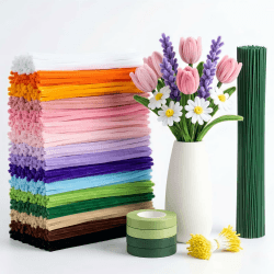 800 Stück Pfeifenreiniger Blumen set, Pfeifenputzer zum Basteln in 16 Farben mit 50 Blumendraht & Geschenkband für Kreative DIY Blumensträuße für Sonnenblume, Tulpen & Bouquet Bastelzubehör Deko 800 Stück 16 Farben Angebot bei HelloDeals