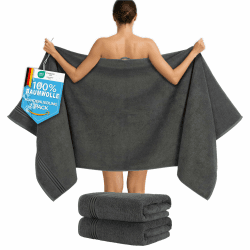Hammetex Saunahandtücher 80x200 cm 2er Set – Extra Große Duschtücher – 100% Baumwolle Frottier – Oeko-TEX Zertifiziert – Weich, Saugstark – mit Aufhänger, Anthrazit Anthrazit 2x (80x200 cm) Angebot bei HelloDeals