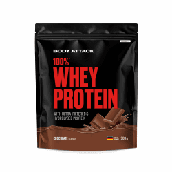 Body Attack 100% Whey Protein - Chocolate, 900 g - Made in Germany - extra cremiges Eiweißpulver mit Hydrolysat und BCAA´s, unterstützt Muskelaufbau und Diäten, für alle Sportler & Athleten Schokolade 900 g (1er Pack) Angebot bei HelloDeals