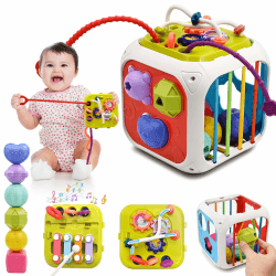 spielzeug ab 1 2 Jahr, 7 in 1 Montessori Babyspielzeug Motorikschleife Activity Center Motorikspielzeug Lernspielzeug Sensorik Sortierspiel Motorikwürfel kinderspielzeug für Junge Mädchen Geschenk Weiß+grün Angebot bei HelloDeals