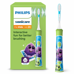 Philips Sonicare For Kids, elektrische Schallzahnbürste mit App, für Kinder ab 3 Jahren, mit SmarTimer und QuadPacer für eine gründliche Reinigung, Grün, Modell HX6352/11 Sonicare Kids, Grün, 2 Bürstenköpfe Angebot bei HelloDeals