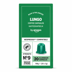 by Amazon Lungo Aluminium-Kaffeekapseln, kompatibel mit Nespresso, mittlere Röstung, 20 Stück – Rainforest Alliance-zertifiziert Lungo 100 g (1er Pack) Angebot bei HelloDeals