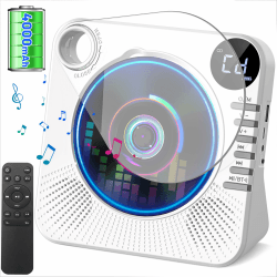Tragbarer CD-Player 4000mAh Wiederaufladbar, Bluetooth 5.1 mit Stereo-Lautsprechern, Fernbedienung, Staubschutz-Schiebedeckel, Anti-Skip, AUX/USB, CD Spieler für Zuhause & Unterwegs - Weiß White Angebot bei HelloDeals