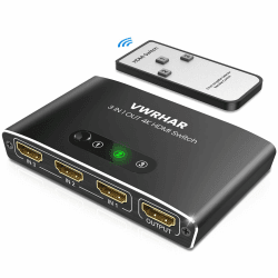 Automatischer HDMI Switch 3 in 1 Out - 4K Aluminium Splitter Mit Fernbedienung, Umschalter Unterstützt UHD 3D HDR für Fire TV Stick, UHD TV, PS4, Xbox, DVD, Blu-Ray Schwarz Angebot bei HelloDeals