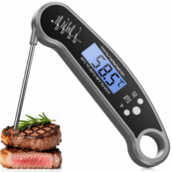 Digitales Fleischthermometer klappbar – Grillthermometer, Bratenthermometer, Küchenthermometer – Wasserdicht, LCD-Backlight, 2-3s Sofortablesung – Küche, Grillen, Backen, Milch & Thermometer Kochen Grau Angebot bei HelloDeals