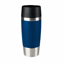 EMSA Travel Mug, Classic Thermobecher, 0,36 L, Doppelwandige Vakuumisolierung, 4 Std. heiß, 8 Std. kalt, 360° Trinken, Soft-Touch Silikonhülle, Edelstahl, Blue, 513357 Blau Sleeve Angebot bei HelloDeals