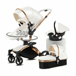 360° Drehung PU-Leder Kinderwagen 3 in 1, Kombikinderwagen 3 in 1 mit Zwei Umkehrbaren Schiebemodi, Kinderwagen Komplettset mit Ein-Klick-Faltdesign, Rahmen Aluminiumlegierung (906 White) Angebot bei HelloDeals